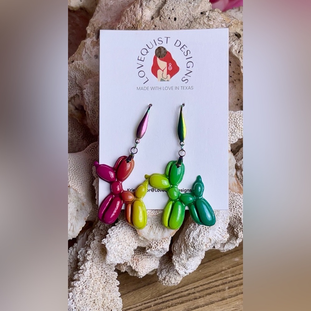 Handmade Rainbow Gradient Balloon Dog Dangle Earrings